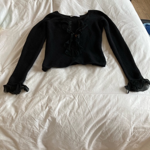 NWOT—Chic Italian Twinset cashmere/wool/silk blend ruffle sweater - Picture 3 of 12